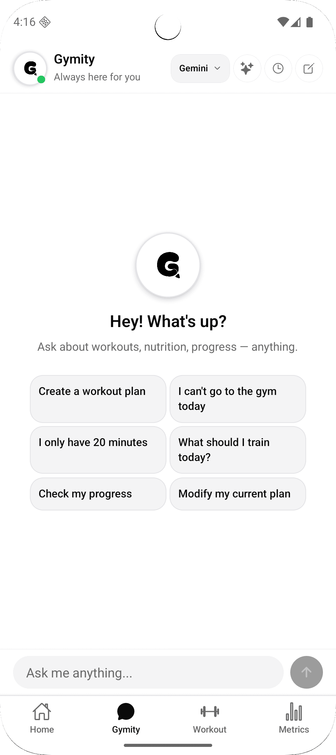 Conversational AI fitness chat interface